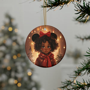 Black Girl Gold Sparkles Christmas Ceramic Ornaments (1pc, 3pcs, 5pcs, 10pcs)