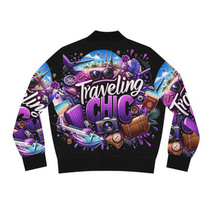 Traveling Chick Purple Women's Bomber Jacket (AOP)