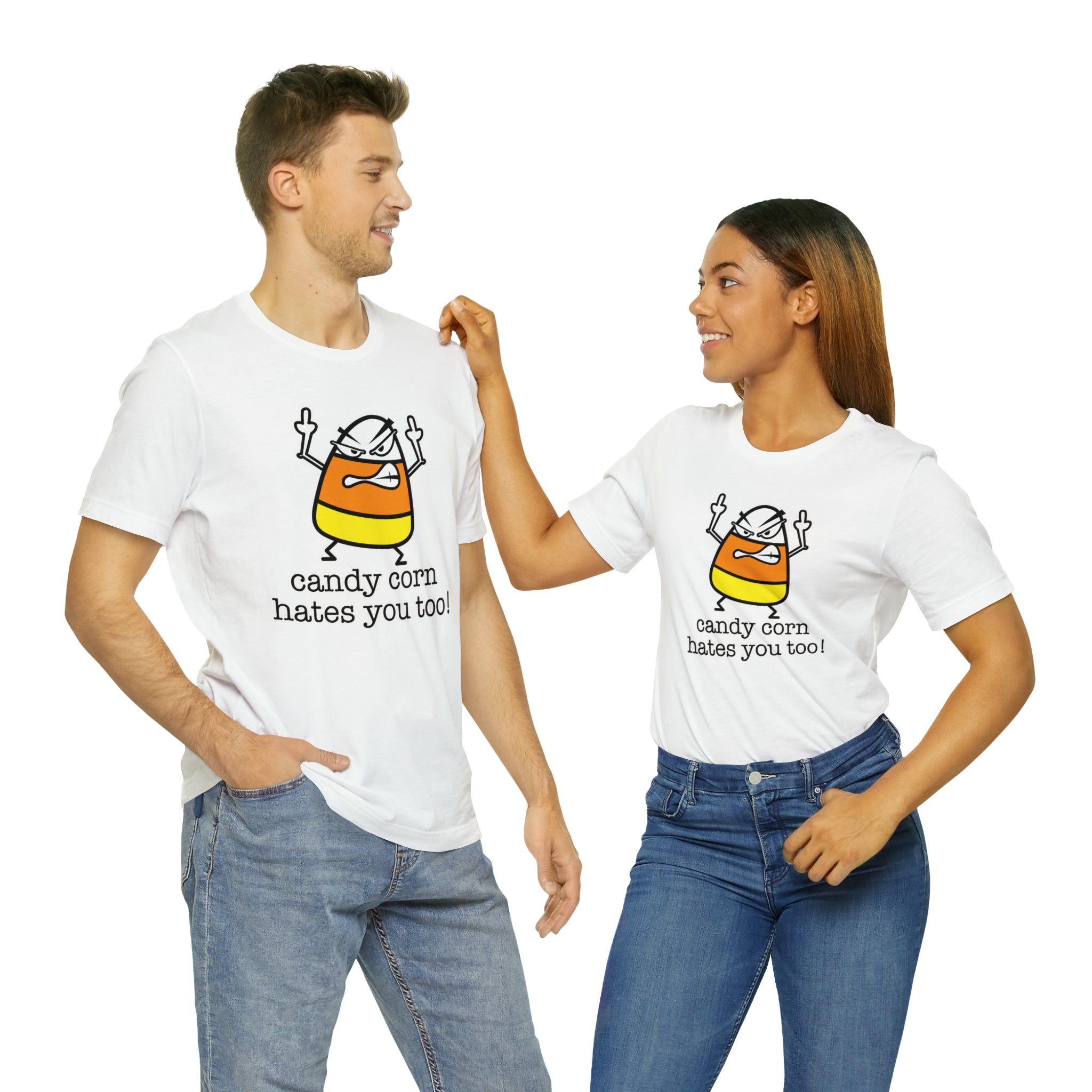 Candy corn hates you too Unisex Jersey Short Sleeve Tee