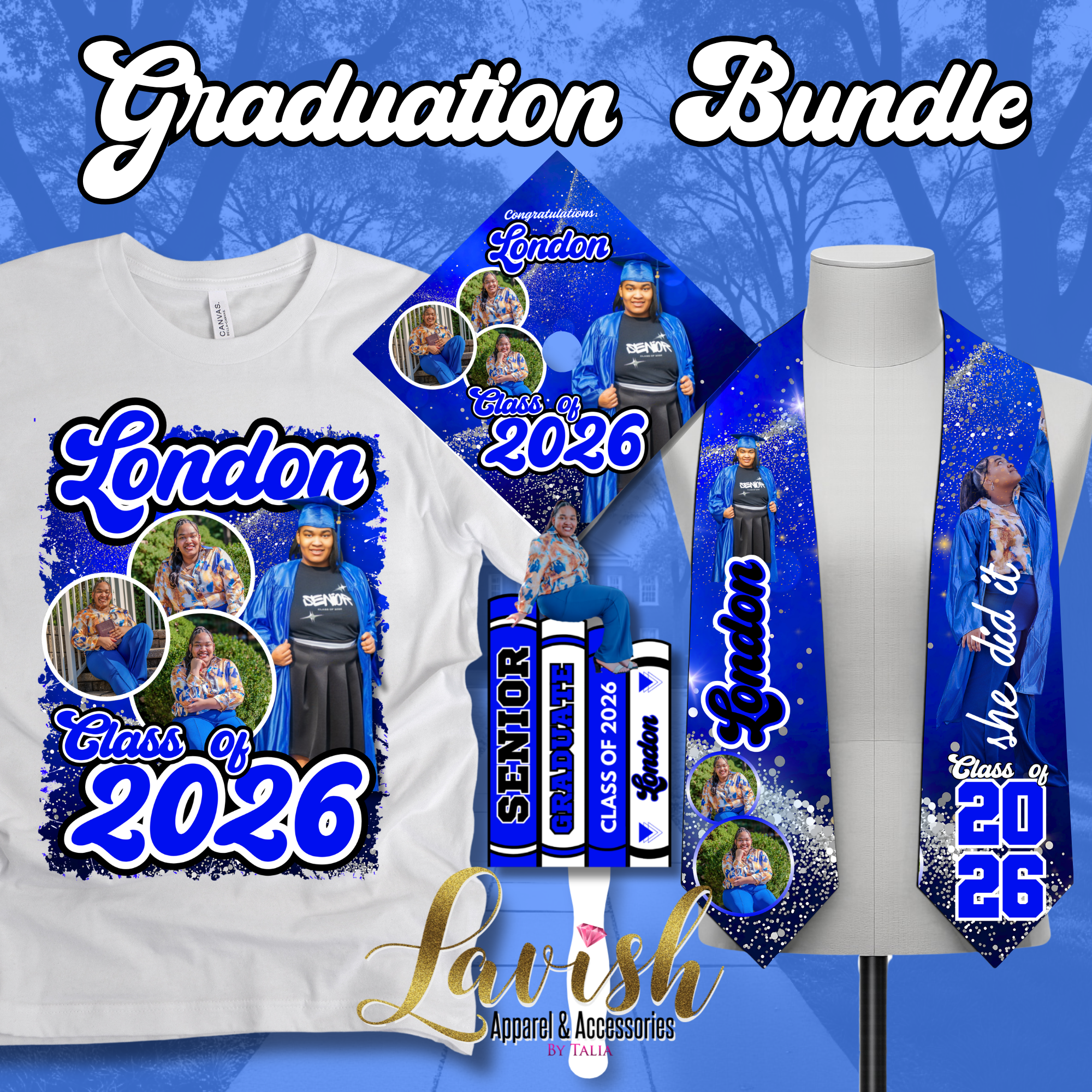 Graduation Bundle Tshirt, Stole, Fan, Hat Topper – Lavish Apparel and ...
