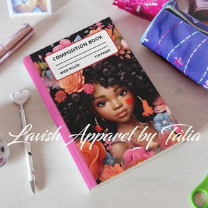 3D Afro Girl Composition Book Pink