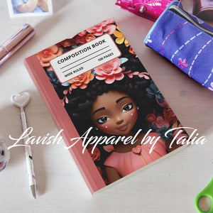 3D Afro Girl Composition Book Mauve