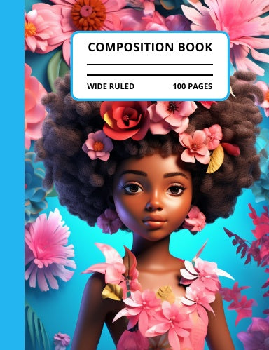 3D Afro Girl Composition Book Blue