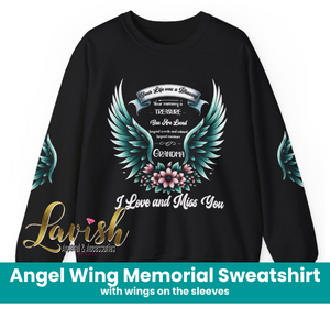 Angel Wing with Wings on the Sleeves Memorial Crewneck Sweatshirt