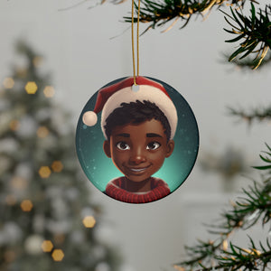 Charming Black Boy with Christmas Hat Christmas Ceramic Ornaments (1pc, 3pcs, 5pcs, 10pcs)