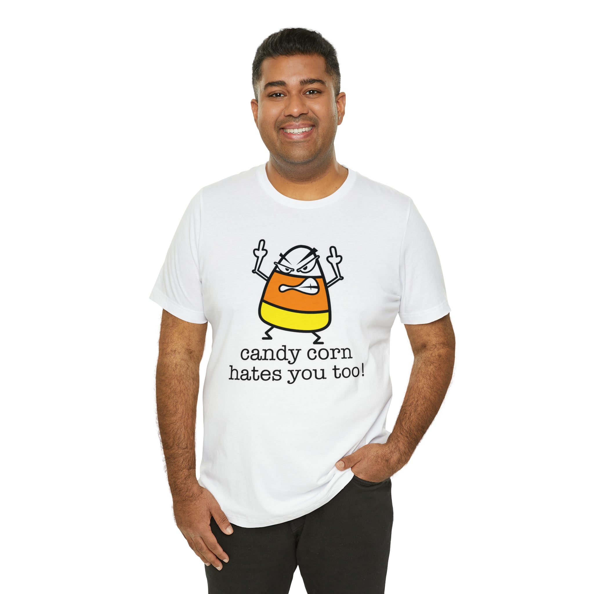 Candy corn hates you too Unisex Jersey Short Sleeve Tee