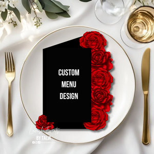 CUSTOM Die Cut Deluxe Menus, Charger Plate Inserts, Thank you Cards