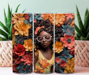 3D Floral Afro Girl 20 oz Skinny Tumbler