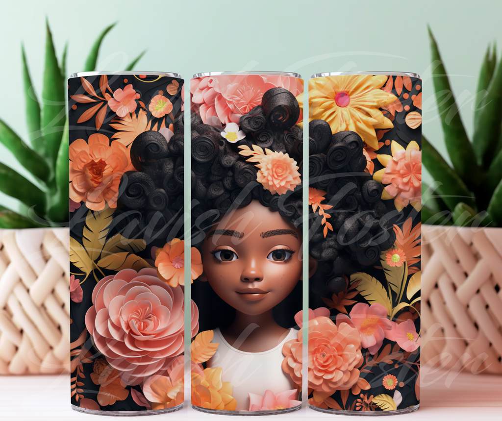 3D Floral Afro Girl 20 oz Skinny Tumbler