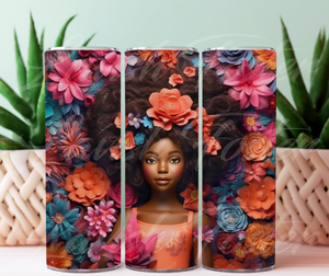 3D Floral Afro Girl 20 oz Skinny Tumbler