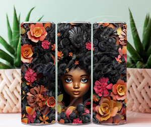 3D Floral Afro Girl 20 oz Skinny Tumbler