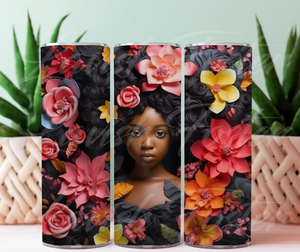 3D Floral Afro Girl 20 oz Skinny Tumbler