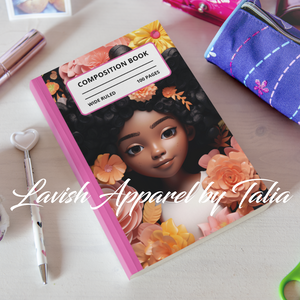 3D Afro Floral Girl Composition Book Pink