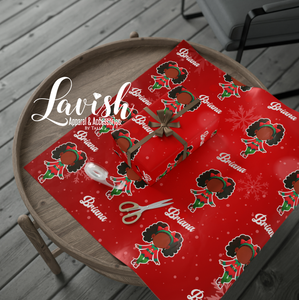 Personalized Black Girl Elf Christmas Wrapping Papers