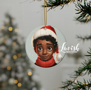 Black Boy with Christmas Hat Christmas Ceramic Ornaments (1pc, 3pcs, 5pcs, 10pcs)