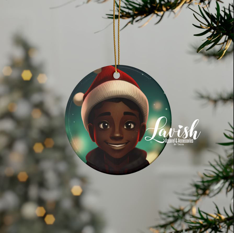 Black Boy Christmas Ceramic Ornaments (1pc, 3pcs, 5pcs, 10pcs)