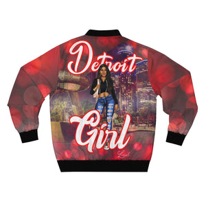 Detroit Girl All Over Print Bomber Jacket Red