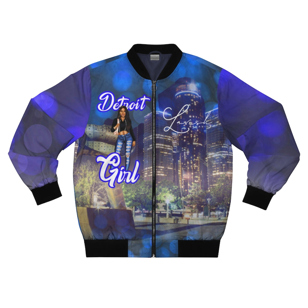 Detroit Girl All Over Print Bomber Jacket Blue