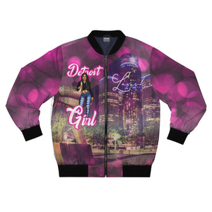 Detroit Girl All Over Print Bomber Jacket Hot Pink