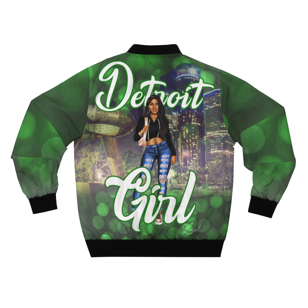 Detroit Girl All Over Print Bomber Jacket Green