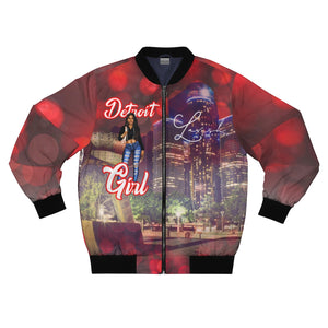 Detroit Girl All Over Print Bomber Jacket Red