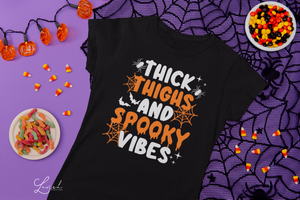 Thick Thighs and Spooky Vibes Halloween Short Sleeve Tee
